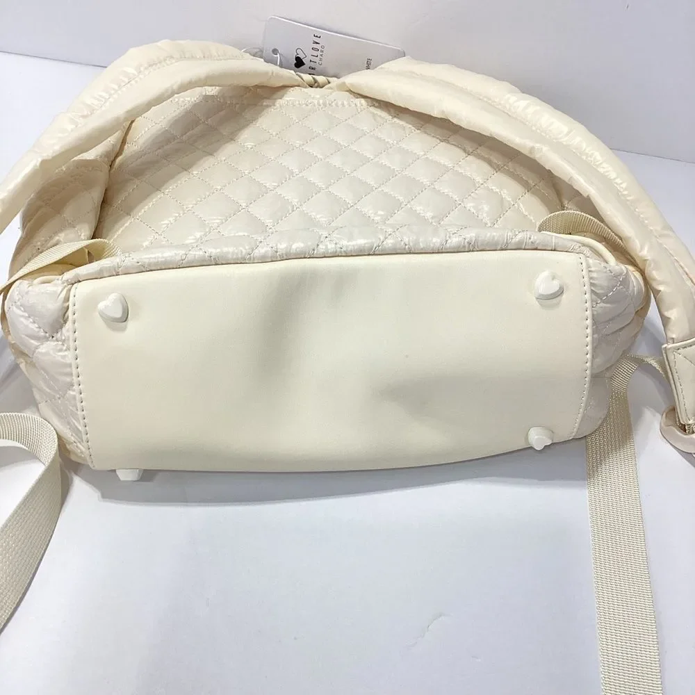 Heartlove By Charo Backpack Heart Love Cream Quilted with Heart Accents